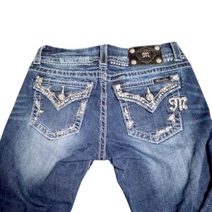 MISS ME Blue Denim Jeans Sz 28 JE1209CTN Cuffed Straight Cut Inseam 29